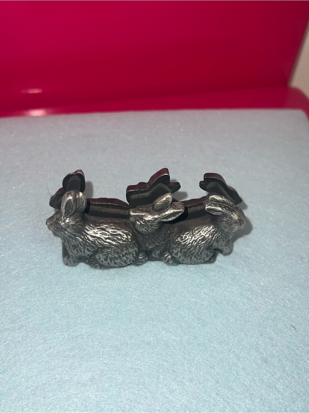 Pewter Bunny Rabbit Business Card Holder Vintage